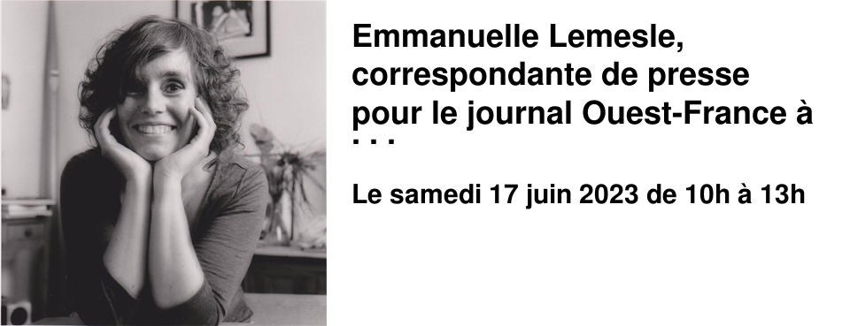 Emmanuelle Lemesle, correspondante de presse pour le journal Ouest-France � Cherbourg-en-Cotentin depuis 2006 relate les �v�nements culturels de sa ville et les audiences du tribunal judiciaire. Parall�lement, elle signe des ouvrages sur le Cotentin, dont sept biographies d'artistes pour accompagner l'association 3Angles. 